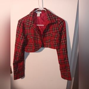 Better Be Red and Black Plaid Cropped Blazer